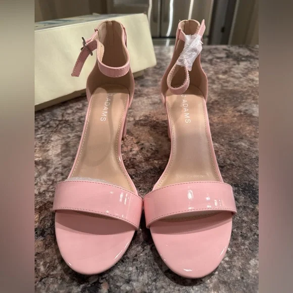 Adams Pink Ankle Strap Block Heels - Picture 3 of 6